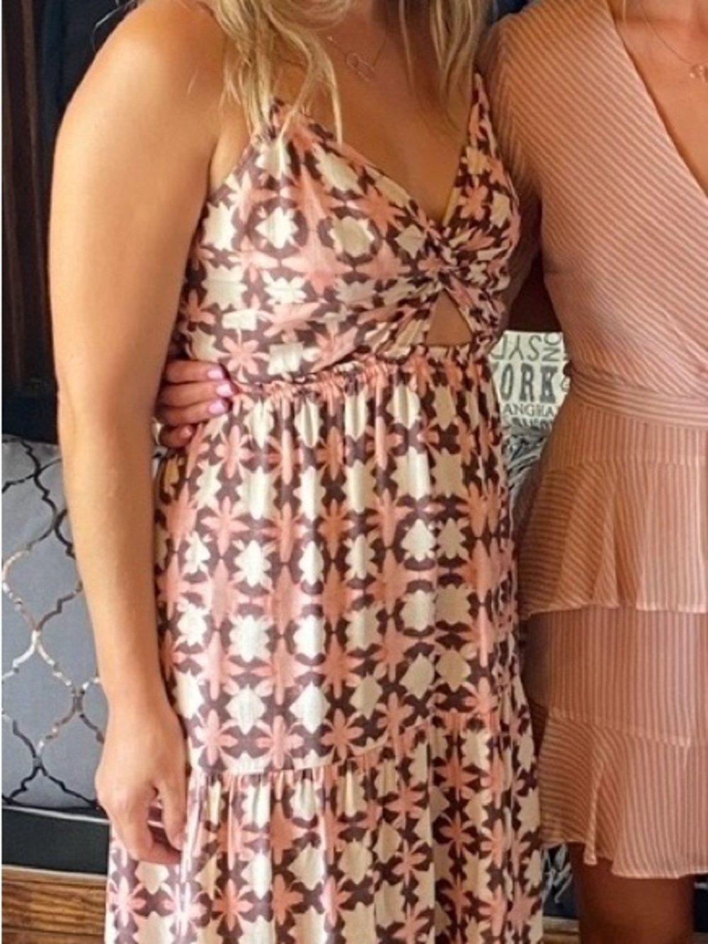 Sleeveless Pink Patterned Maxi Dress